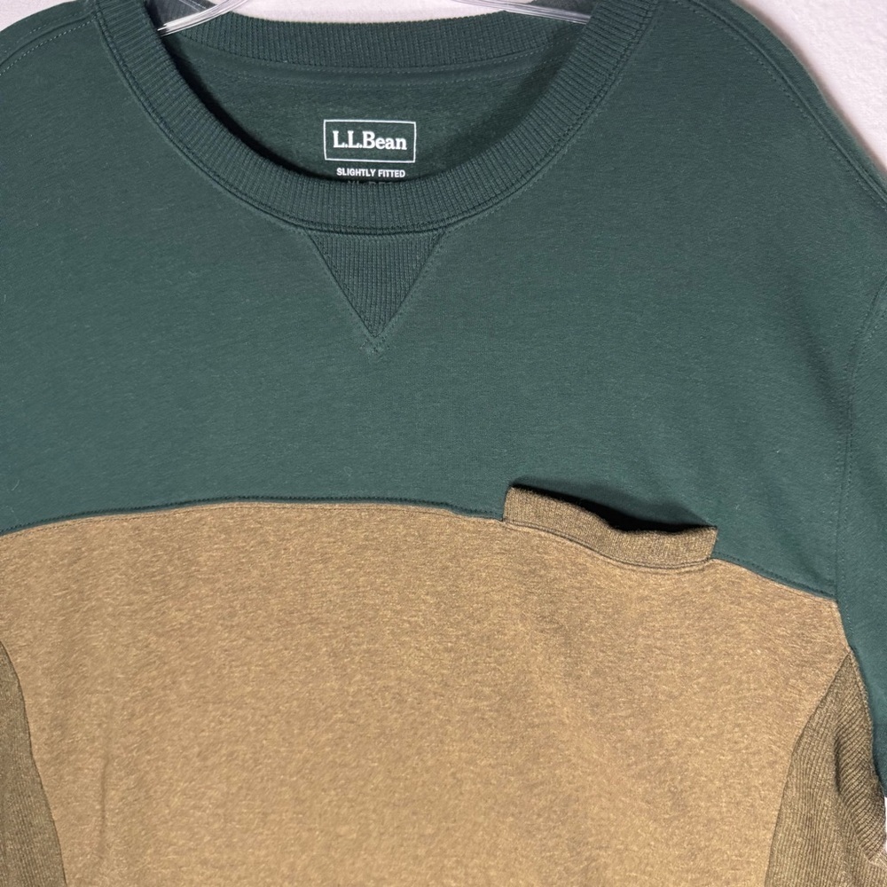 LL Bean Men Slightly Fitted Colorblock Crewneck Sweatshirt Green Brown XL 509939 - Picture 2 of 8